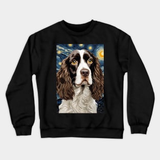 English Springer Spaniel Dog Breed Painting in a Van Gogh Starry Night Art Style Crewneck Sweatshirt